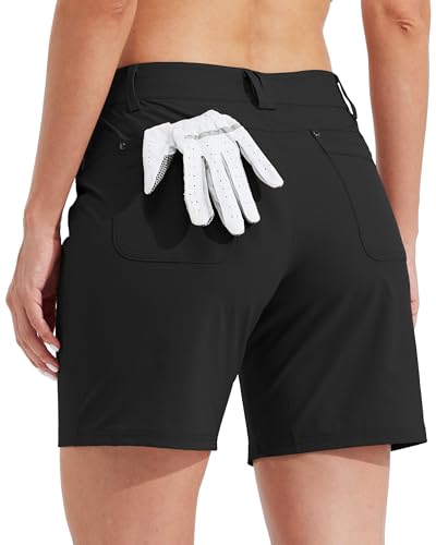 Willit Women's 7" Quick Dry Water-Resistant Golf & Hiking Shorts Black, Casual Summer with Pockets