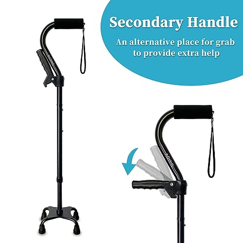 AOHHL Black Foldable Quad Walking Cane with Adjustable Height & Soft Handle – Lightweight, Sturdy, Self-Standing Support for Seniors & Adults - Model: black1