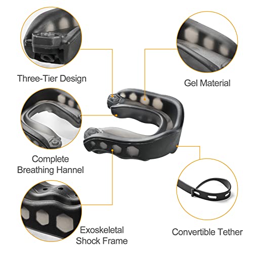 2-Pack Youth Sports Mouth Guard with Strap - Black