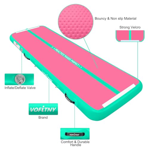 Inflatable Gymnastics Air Mat with Roller - Pink/Mint 10' x 3.3'