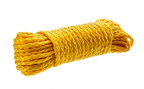 Hollow Braided Polypropylene Rope - Yellow, 1/4" x 40 Feet