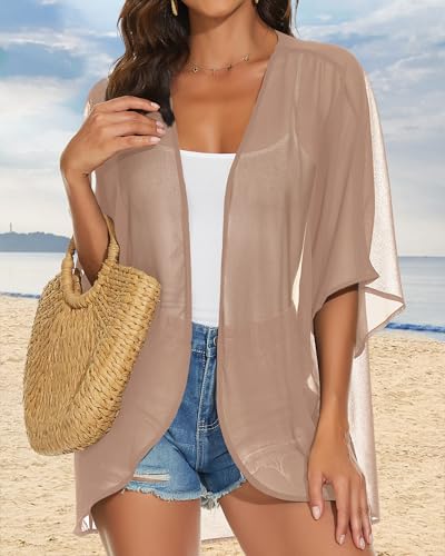 JILUVIN Women's Pink Lotus Root Large Kimono Cardigan - Beach Cover Up, Summer Casual Top