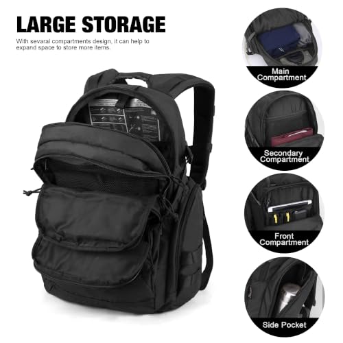 Mardingtop 40L Tactical Backpack Black – Large 3-Compartment Molle Rucksack for Hiking Gear