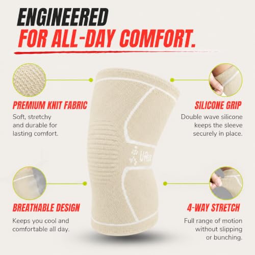 UFlex Athletics Knee Brace Sleeve Medium Beige for Men & Women - Support & Compression
