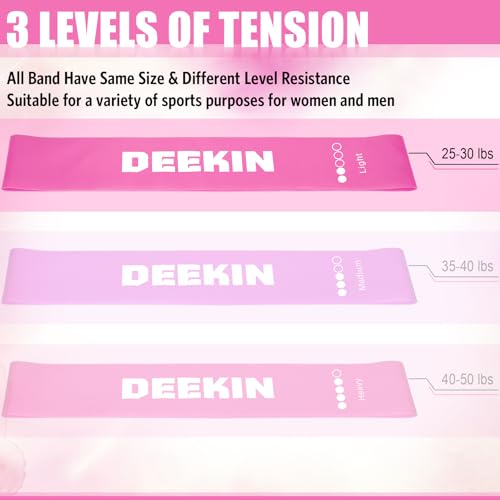 Deekin Pink Resistance Loop Exercise Bands Set - 25-30 lbs, 20 pcs for Fitness & Yoga