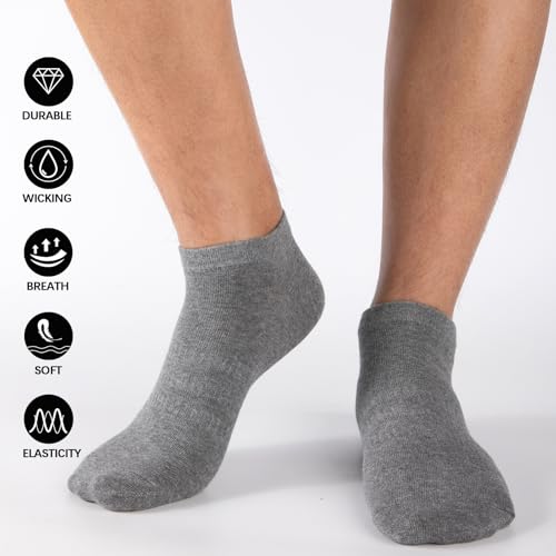Mens Ankle Socks - Low Cut Cotton Running Socks, 8 Pairs in Black, White, Grey