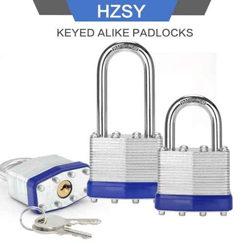 Padlocks Keyed Alike, Pack of 6, Laminated Steel Keyed Lock (1-9/16", 40mm), Padlocks with Same Key, Long Shackle, for Toolbox, Locker & StorageUnit or More