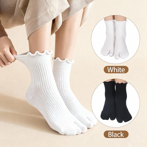 Tabi Socks White/Black, 4 Pairs Cotton Split-Toe Socks for Women & Men
