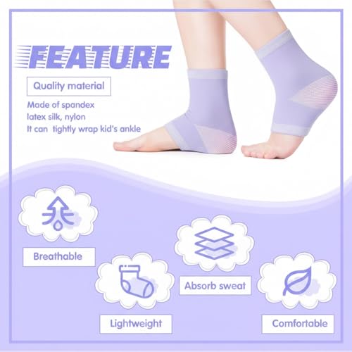 Girls Ankle Brace Compression Sleeves - Purple, Medium (3 Pairs)