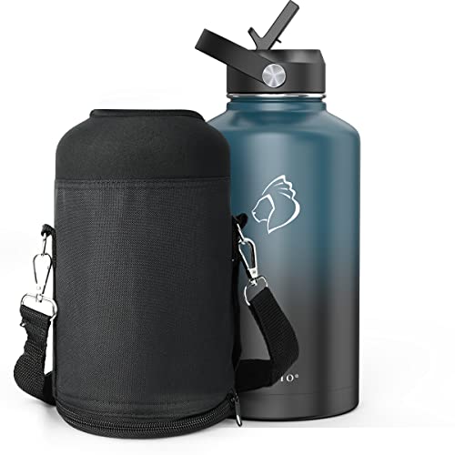 BUZIO 64oz Insulated Water Bottle Sleeve with Strap - Black, Durable & Portable