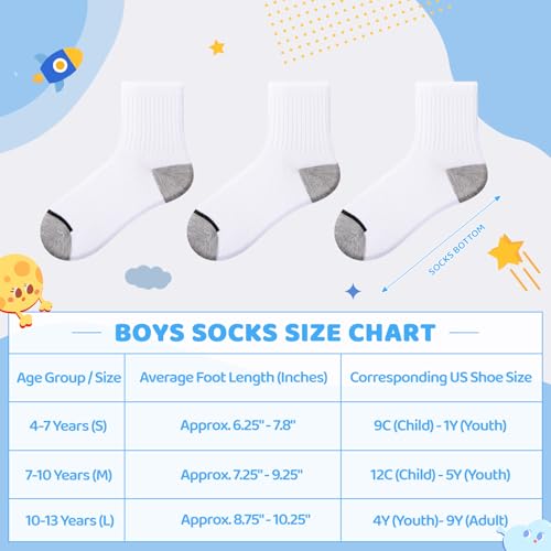 Kids Boys Athletic Crew Socks 20-Pair Bulk Pack White Ages 7-10 | LITERRA
