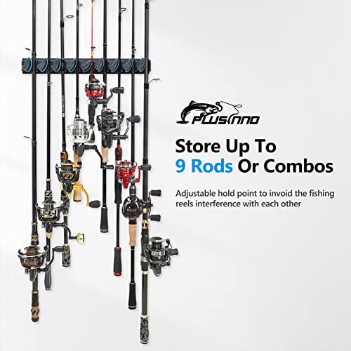 Vertical Fishing Rod Holder - Wall Mounted Rack for 9 Rods