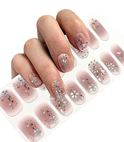 Self-Adhesive Blush Pink Nail Wraps with Holographic Flowers
