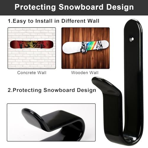 Heavy-Duty Snowboard Wall Mount Clips - 2 Pack Display Stand