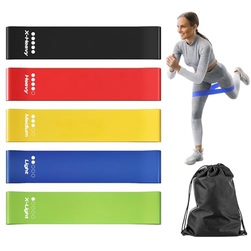 Resistance Bands Set of 5 - Natural Latex Exercise Loop Bands with 5 Levels
