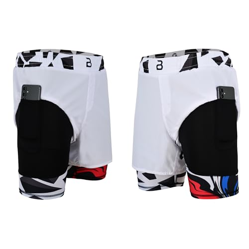 2BOLD MMA Shorts Men’s 2 in 1 Jiu-Jitsu Built-in Compression Lining Small White