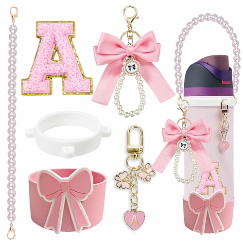 Silicone Bow Boot for Owala 24oz with Strap & Charms - Pink