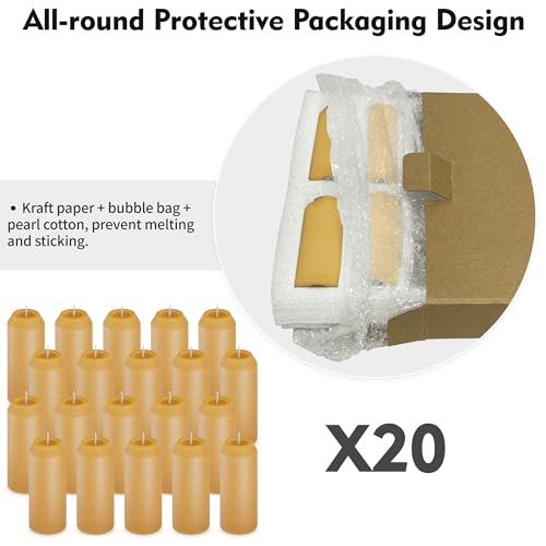 NOMFIX 20-Pack Natural Beeswax Emergency Candles, 3.1 x 1.3 in, 15+ Hour Burn