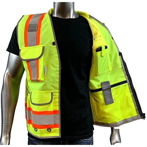 A Reflective Safety Vest For men Class 2 Heavy Woven Two Tone Engineer Hi Viz Safety Vest 3M Tape