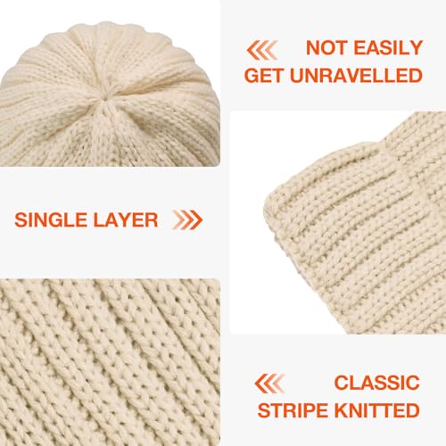 Warm Beige Cable Knit Beanie for Women - Thick Soft Winter Hat