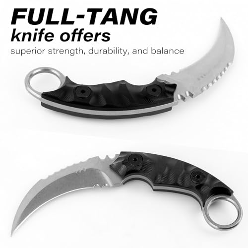 Dispatch Black Karambit Tactical Fixed Blade Knife, 5Cr15Mov Steel, G10 Handle, Kydex Sheath, Outdoor Survival & Camping