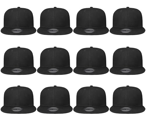 Gelante Black Flat Brim Adjustable Snapback Baseball Cap 12 Pack One Size
