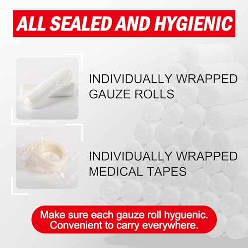 DMSKY 3 Inch x 4.1 Yards Gauze Rolls 60 Pack - Breathable Wound Bandage Wrap, Individually Wrapped Medical Gauze for First Aid, Vet & Mummy Wraps