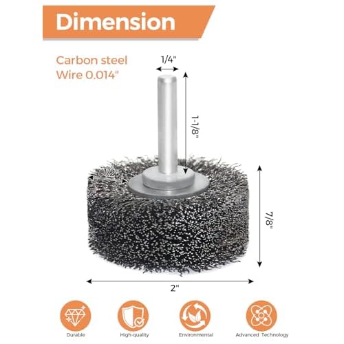 Wire Wheel Brush 2x7/8in for Drill 2Pack, Heavy Duty Carbon Steel Wire Brushes for Rust,Paint,Oxides,Corrosion Removal 1/4in Shank Drill Rotary Attachment