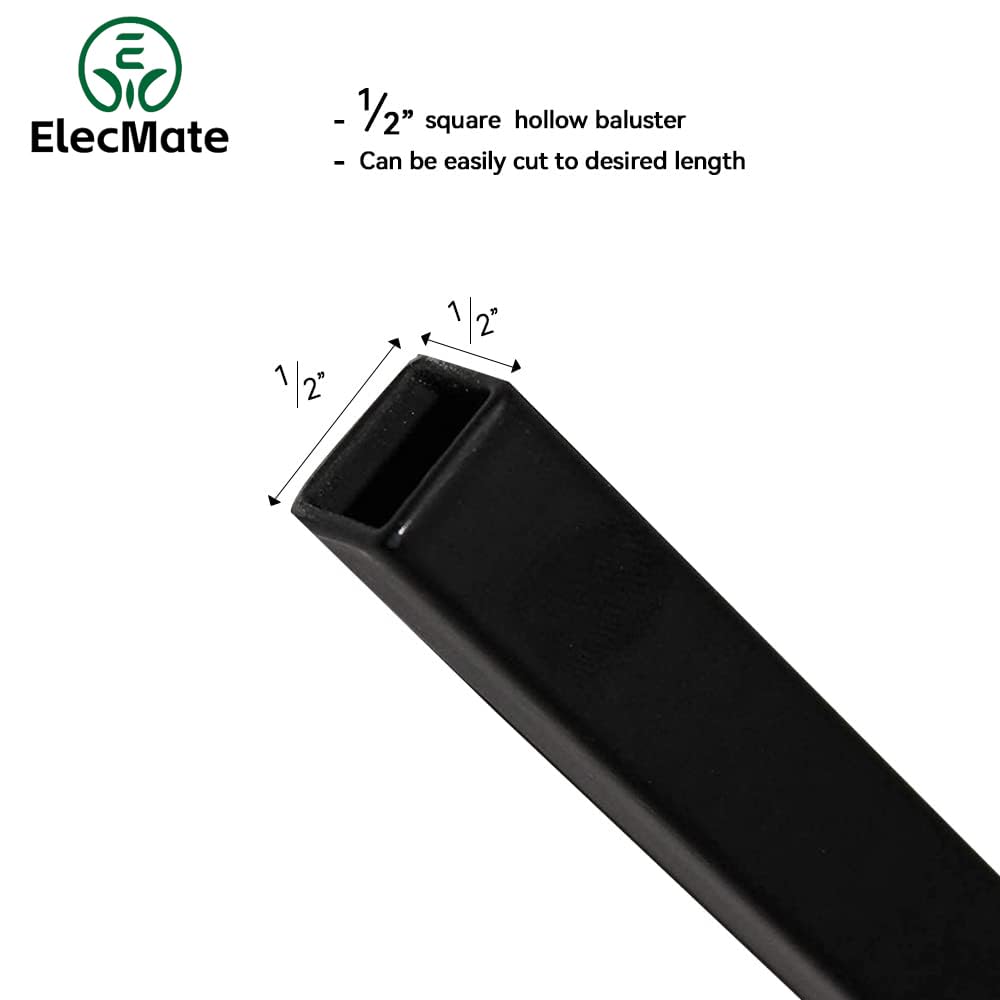 Elecmate Staircase Iron Balusters (Box of 10) Stair Spindles 1/2" Square Metal Balusters - Hollow Single Knuckle Staircase Spindles (Real Satin Black), E03-1