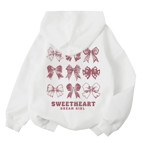Cute Pink Bow Hoodie for Girls - Aesthetic Pullover - White, 3-4T