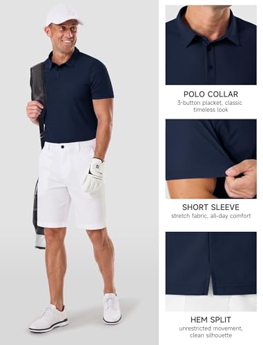 ASYJUMPD Men's Navy Blue Golf Polo Shirt Large Moisture Wicking Athletic Short Sleeve