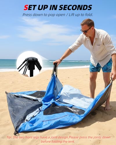Blue 3-Person Beach Tent Sun Shelter UPF 50+ UV Protection Portable Canopy