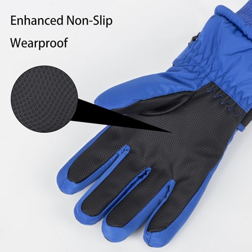 Kids Winter Ski Snow Gloves - Waterproof Mittens for Ages 5-10 - Blue
