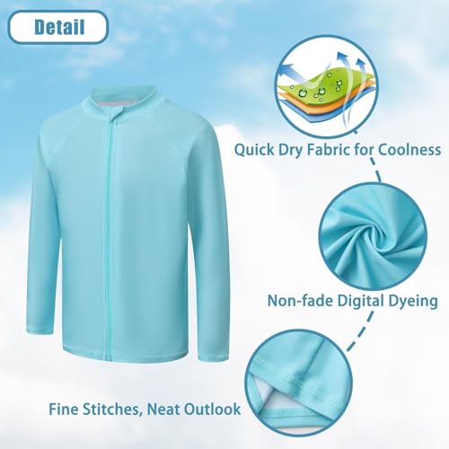 Girls Long Sleeve Swim Shirt Rash Guard - UPF 50+, 12-14 Years Cyan