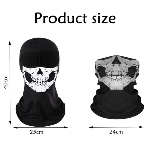 Wnddle 2Pcs Skull Ghost Face Balaclava - Breathable Full Face Mask for Men, Motorcycle & Halloween Costume, Standard