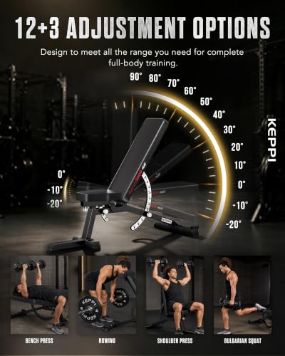 Functional Weight Bench - Adjustable 12+3 Multi-Angle Design, 1200 lb Capacity