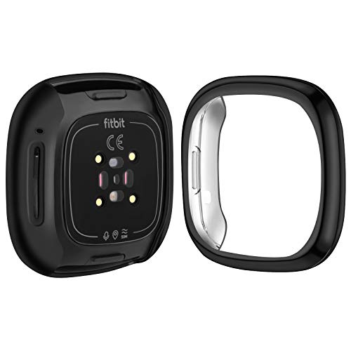 Soft TPU Screen Protector Case for Fitbit Sense & Versa 3 - 2 Pack Black