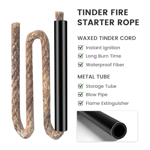Ferro Rod Fire Starter Kit with Waxed Tinder Cord & Striker - 4 x 3/8 Inch