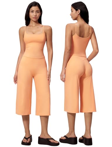 ABOCIW Capri 2-Piece Workout Set for Women - Medium / Tank Top in Orange