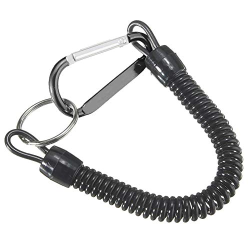 Retractable Coil Cord Keychain with Carabiner - Pack of 2 Black