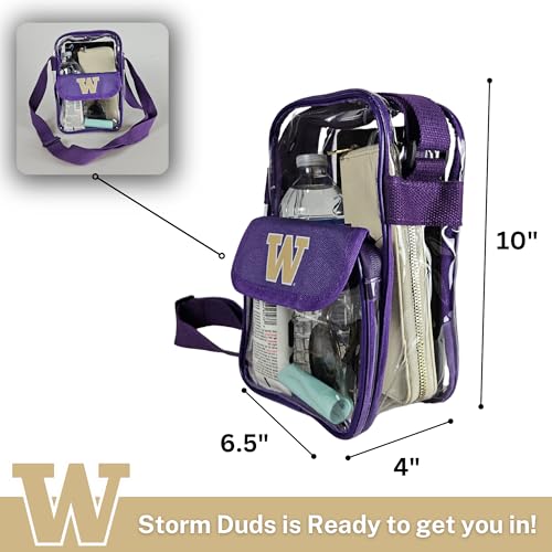 Storm Duds 10” Transparent Pouch Hands-Free Purse - NCAA-Compliant See-Through Bag (Washington Huskies)