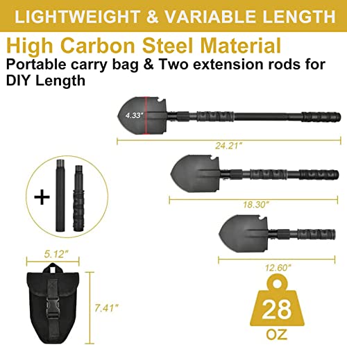 24.21'' Folding Camping Shovel with Pickaxe - Survival Multi-Tool with Carrying Bag