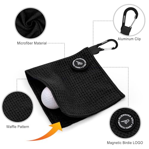 Aliennana Black Magnetic Golf Towel - Clip-On Microfiber Golf Accessories