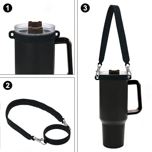 Silicone Accessories Set for Stanley Cup Tumbler - Black Handle Strap, Boots & Straw Covers