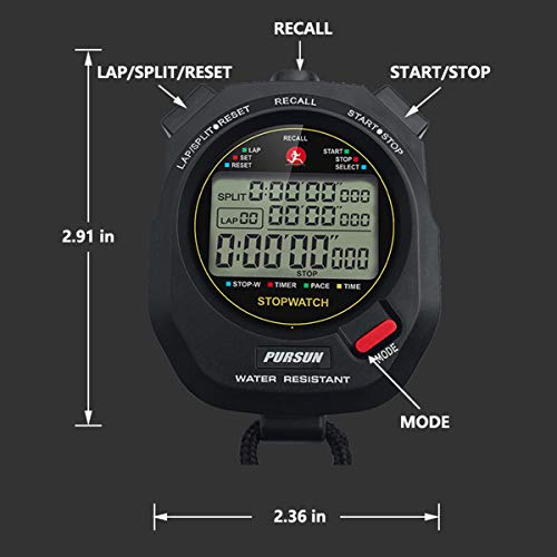 Professional Sport Stopwatch Timer - 100 Lap - Black
