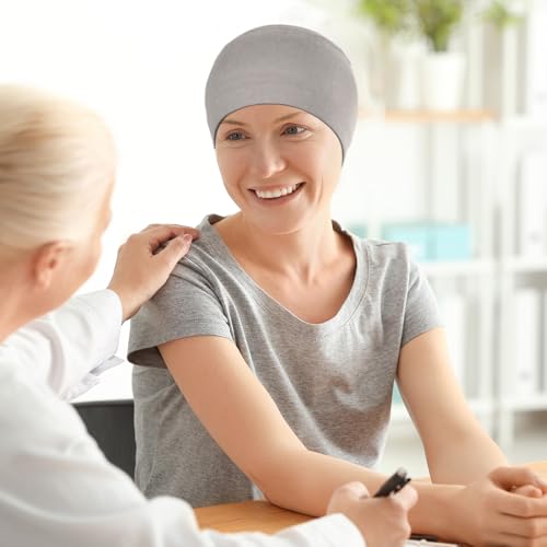 Soft Chemo Headwear for Women - 2 Pcs Lightweight Hair Cap - Black & Light Grey
