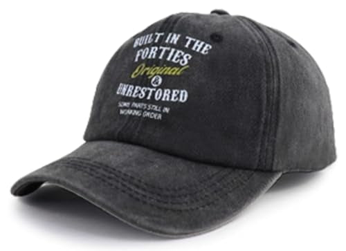 Built in the Forties Baseball Hat for Men & Women - Black Cotton, Original 90s & 80s Style