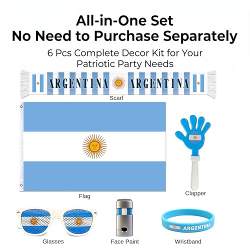 6-Piece Argentina Soccer Fan Cheering Kit for Game Day