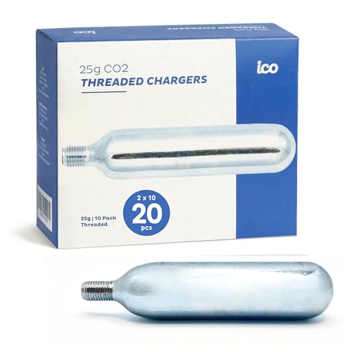 ICO 25g Threaded CO2 Cartridges 20 Count for Bike Tires & More