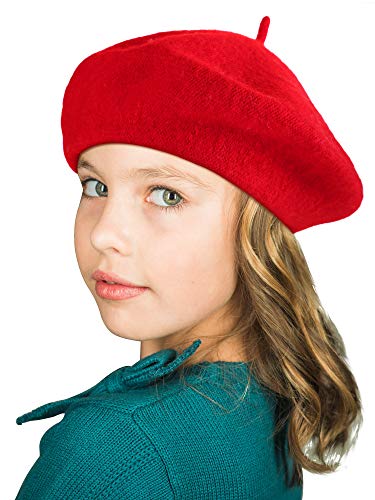Kids Beret Hat - Red French Beanie Cap for Children